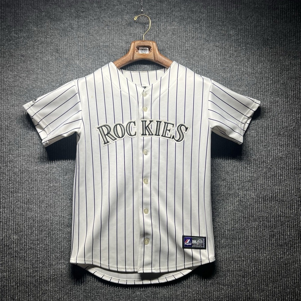 Majestic Colorado Rockies White Pinstripe Baseball Jersey